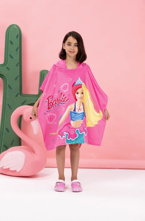 bornoz2 Özdilek Barbie Sea Lisanslı Kadife Çocuk Panço - Görsel 1